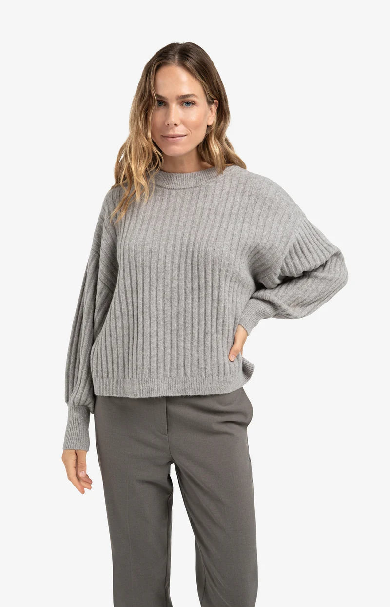Yaya 01-000538-510 Ribbed sweater round taupe