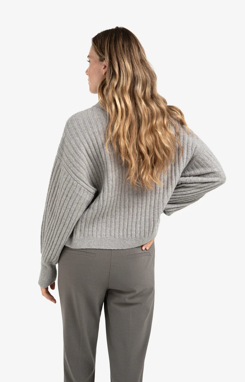 Yaya 01-000538-510 Ribbed sweater round taupe