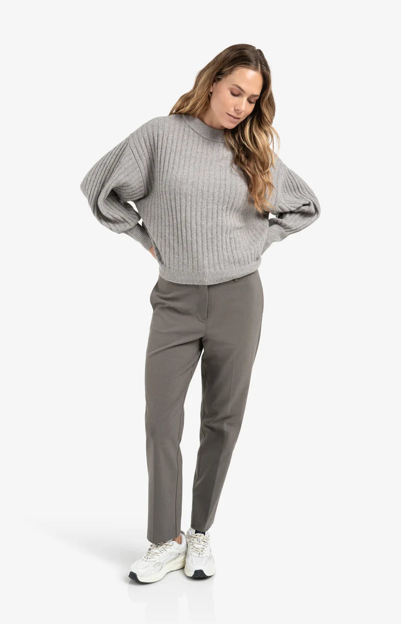 Yaya 01-000538-510 Ribbed sweater round taupe