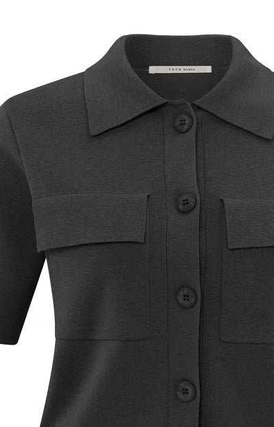Yaya 01-010101-503 Short sleeve cardigan with chest pockets