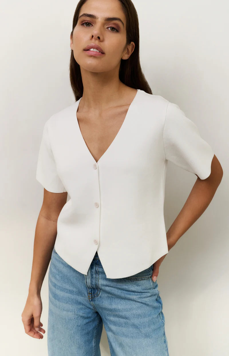 Yaya 01-010115-507 Knitted top with short sleeves white