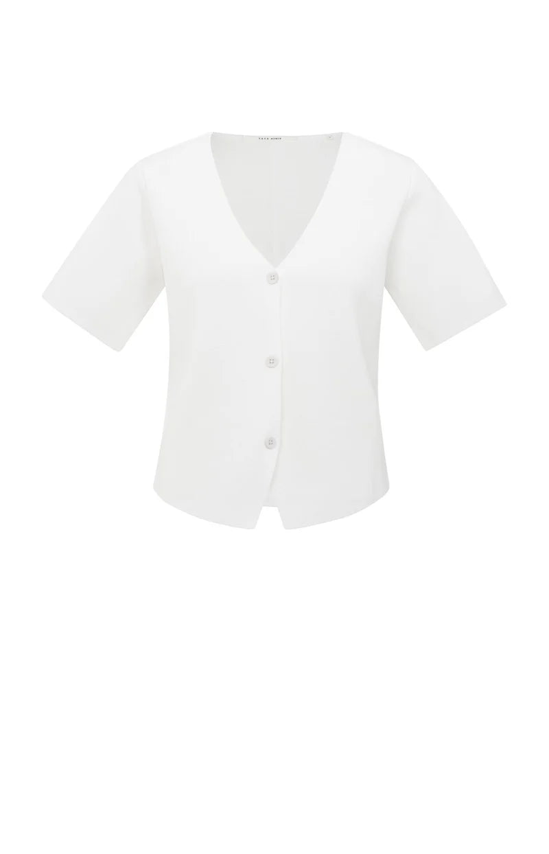 Yaya 01-010115-507 Knitted top with short sleeves white