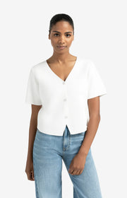 Yaya 01-010115-507 Knitted top with short sleeves white