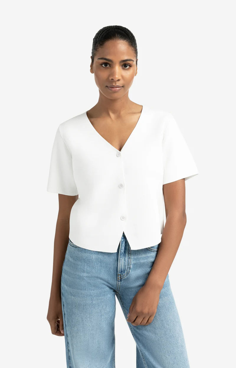 Yaya 01-010115-507 Knitted top with short sleeves white