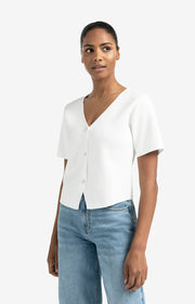 Yaya 01-010115-507 Knitted top with short sleeves white