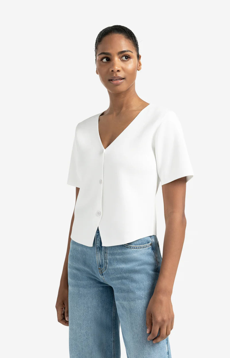 Yaya 01-010115-507 Knitted top with short sleeves white