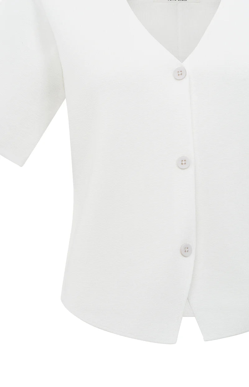 Yaya 01-010115-507 Knitted top with short sleeves white