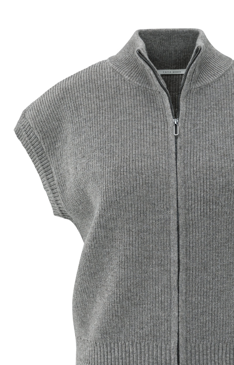 Yaya 01-010132-510 Sleeveless zip up cardi grey