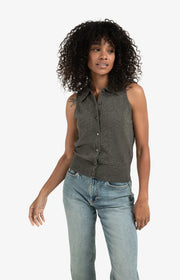 Yaya 01-010133-510 sleeveless cardi with collar grey