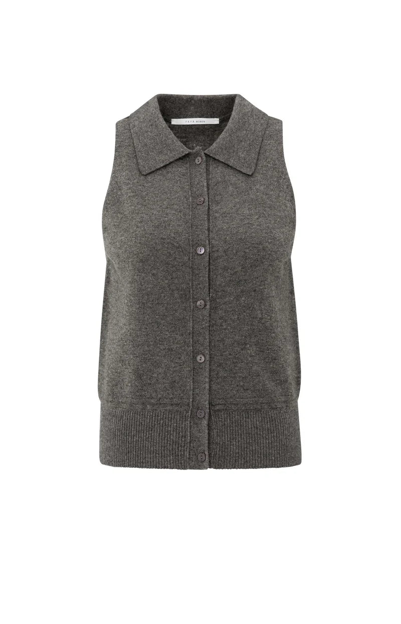 Yaya 01-010133-510 sleeveless cardi with collar grey