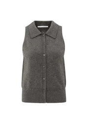 Yaya 01-010133-510 sleeveless cardi with collar grey