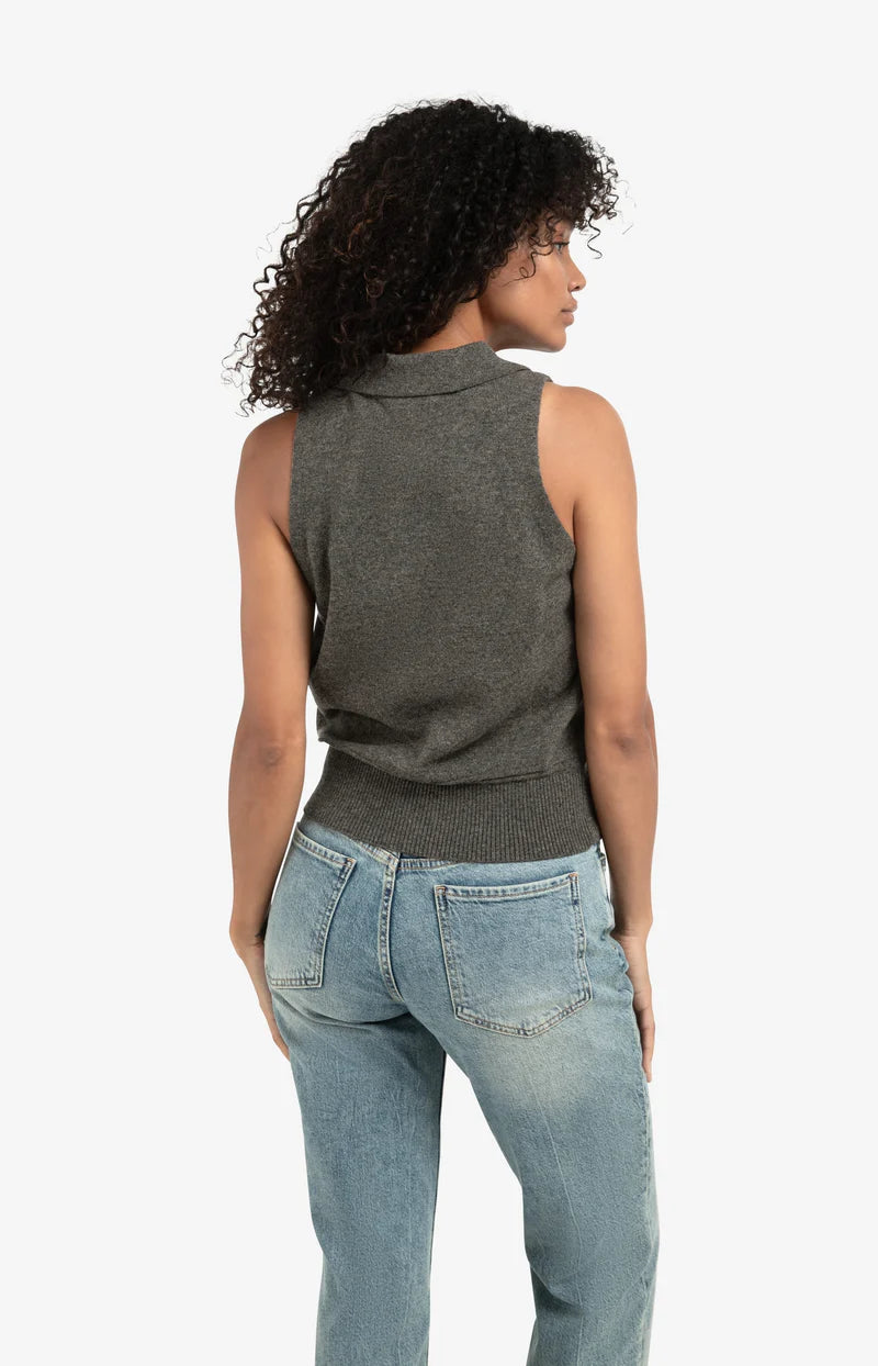 Yaya 01-010133-510 sleeveless cardi with collar grey