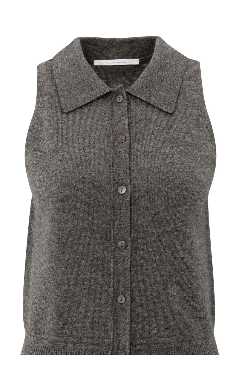 Yaya 01-010133-510 sleeveless cardi with collar grey