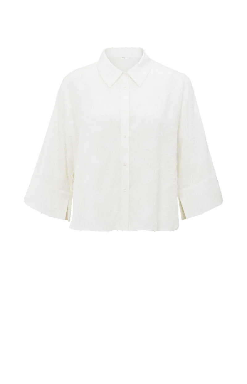 Yaya 01-201165-507 cropped airy blouse with woven detail