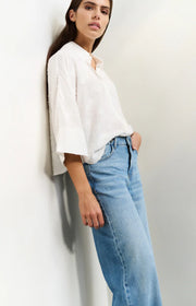 Yaya 01-201165-507 cropped airy blouse with woven detail