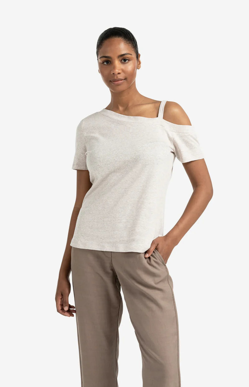 Yaya 01-709304-507 Asymmetric t shirt with shoulder strap