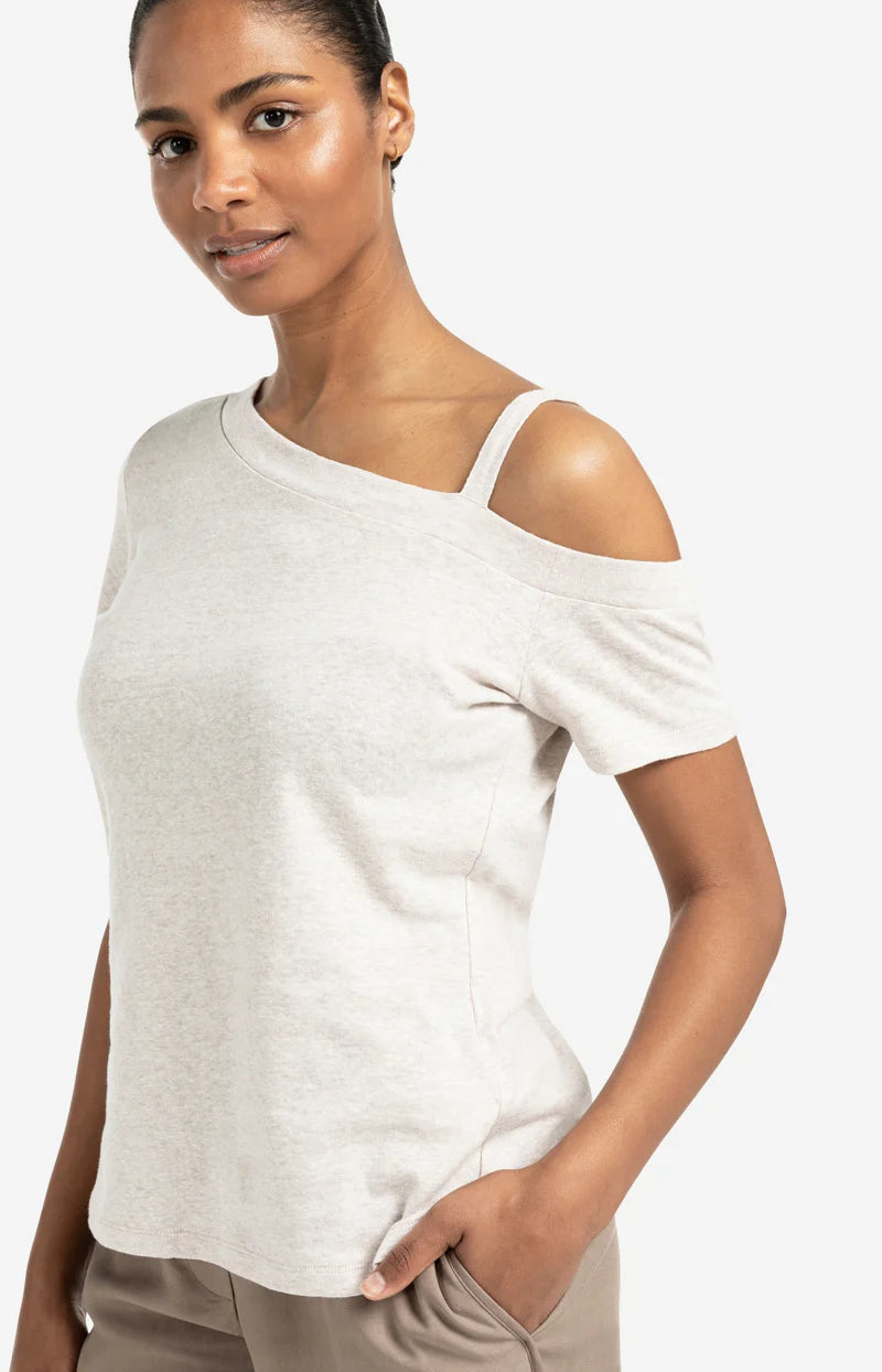 Yaya 01-709304-507 Asymmetric t shirt with shoulder strap