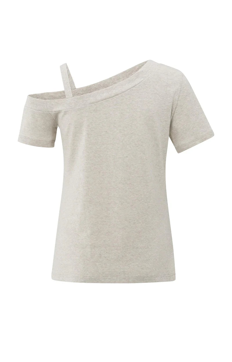 Yaya 01-709304-507 Asymmetric t shirt with shoulder strap